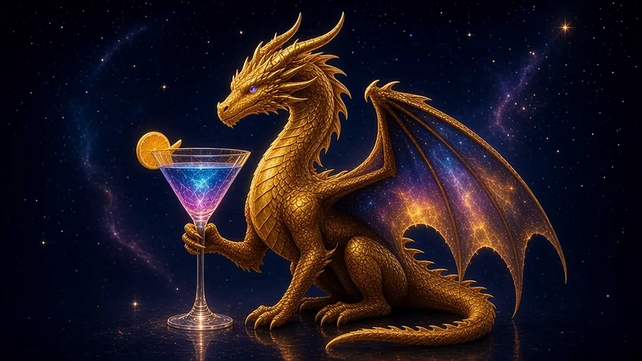 The golden dragon with a cocktail