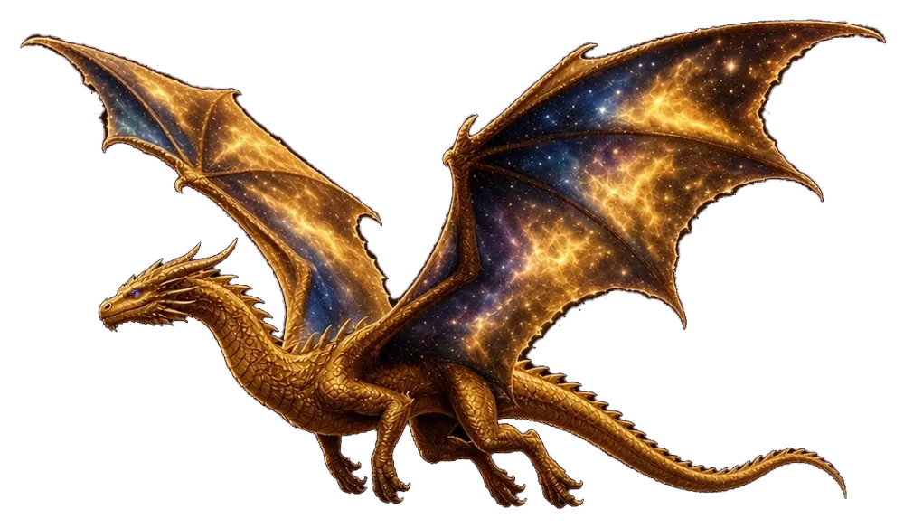 The golden dragon in flight